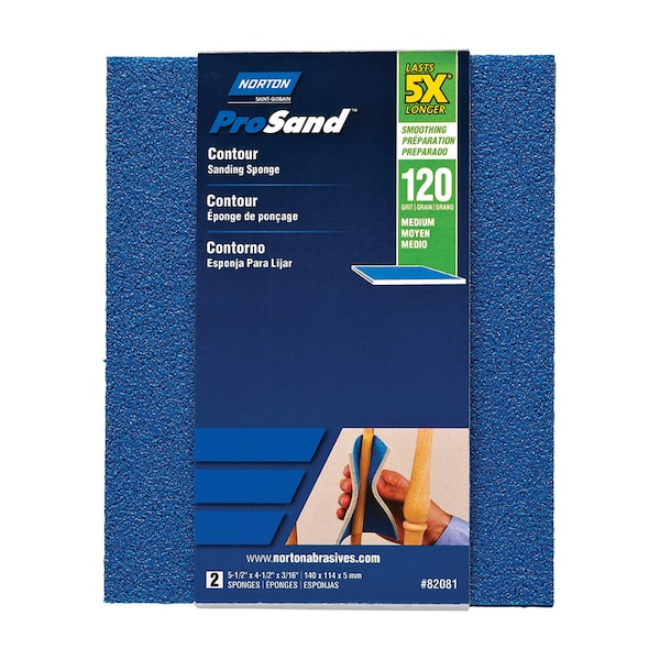 Norton Abrasives Norton ProSand 5.5 in. L X 4.5 in. W X 0.188 in. 120 Grit Medium Contour Sanding Sponge, PK2 7660782081 - main